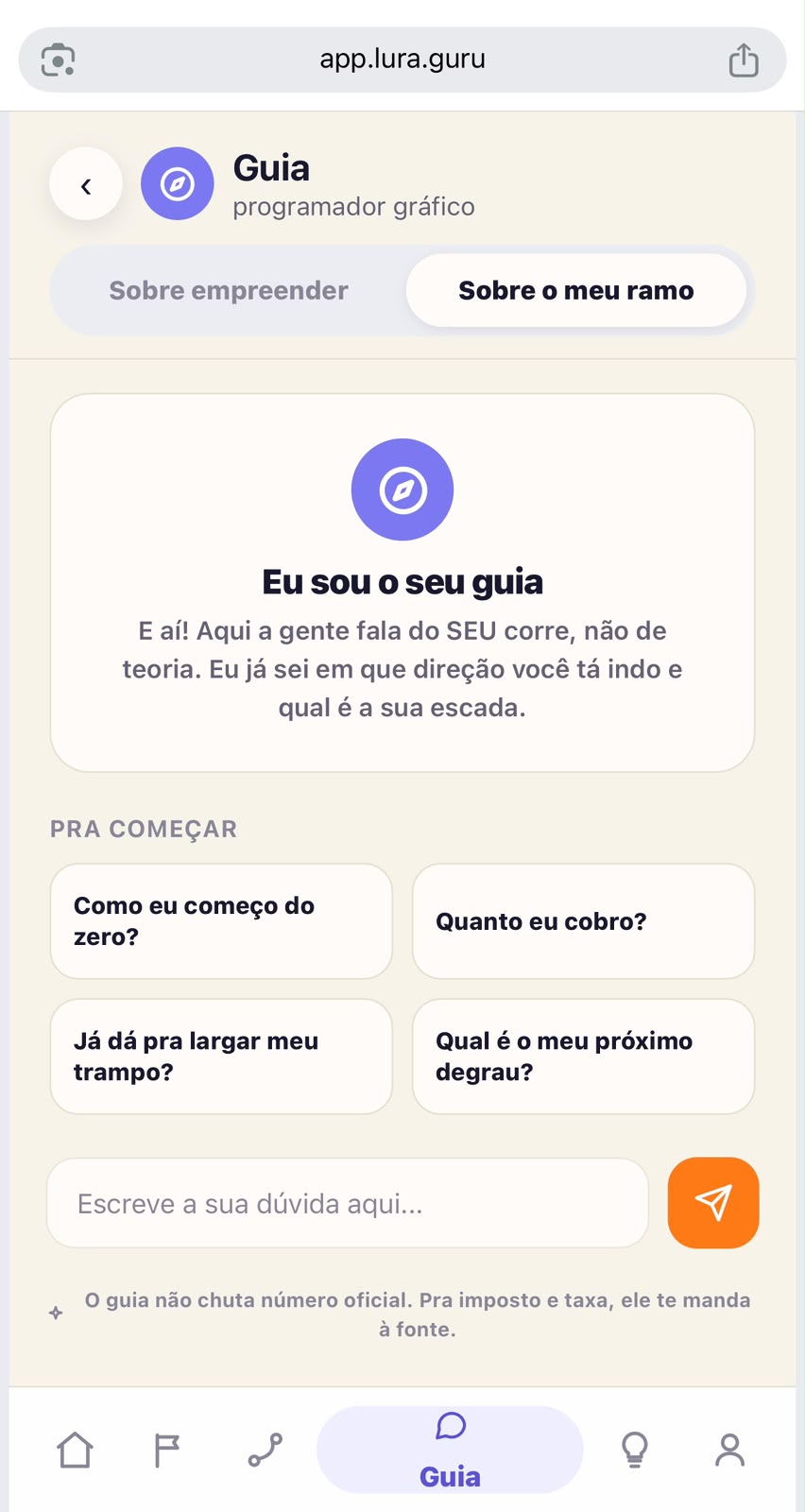 Tela Seu guia do app Lura