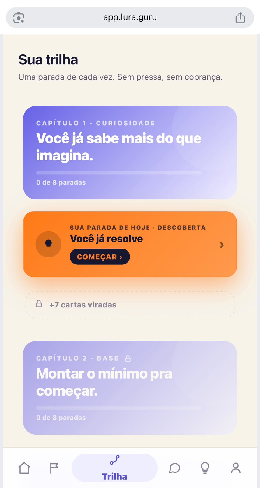 Tela Sua trilha do app Lura